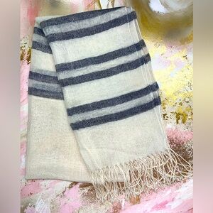 Longchamp shimmer cream and gray striped scarf